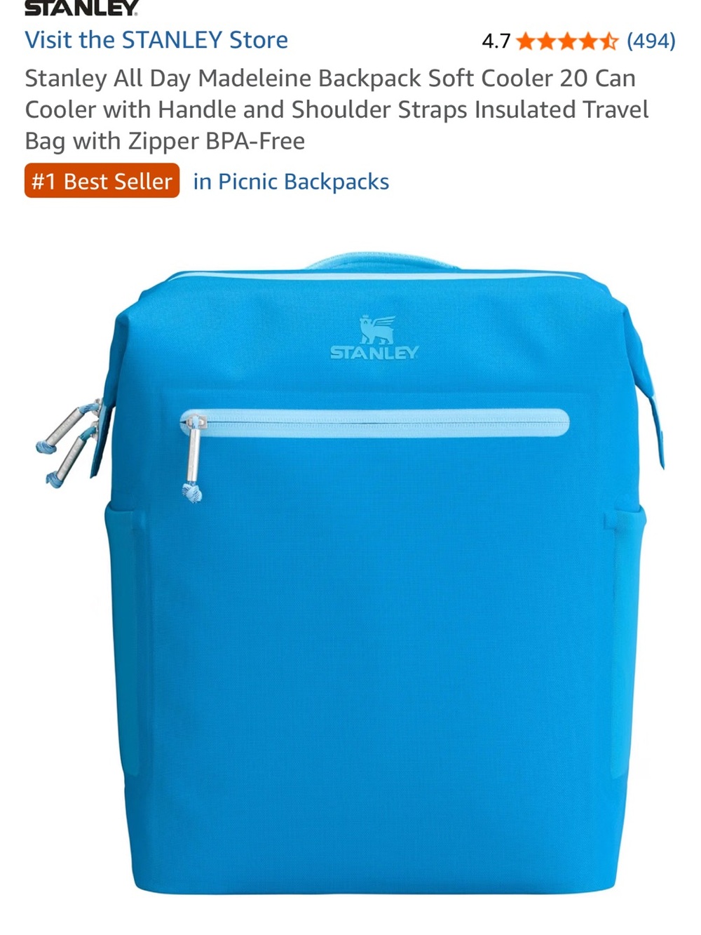 NWT Stanley Bright Blue Insulated Cooler Backpack